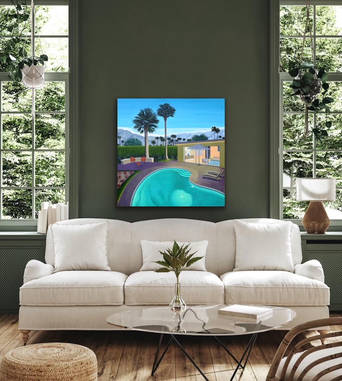 Dusk Pool by Karen Lynn, Hockney Inspired, Architectural, Contemporary  For Sale 2