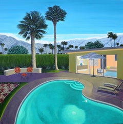 Dusk Pool by Karen Lynn, Hockney Inspired, Architectural, Contemporary 