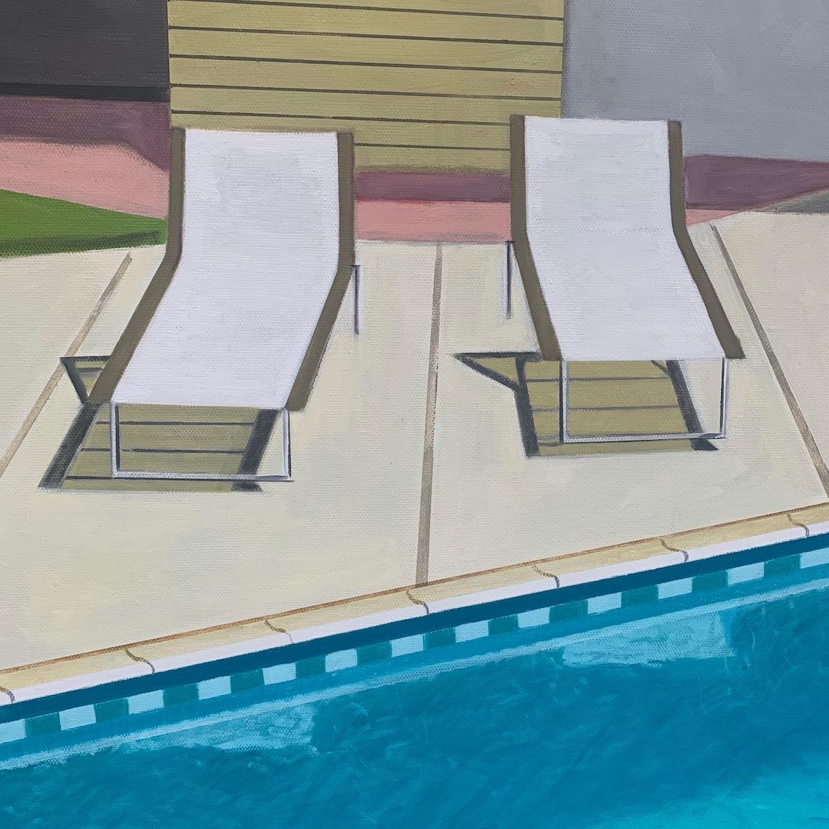 White Loungers, Architectural Landscape Painting, Hockney Inspired Art For Sale 1