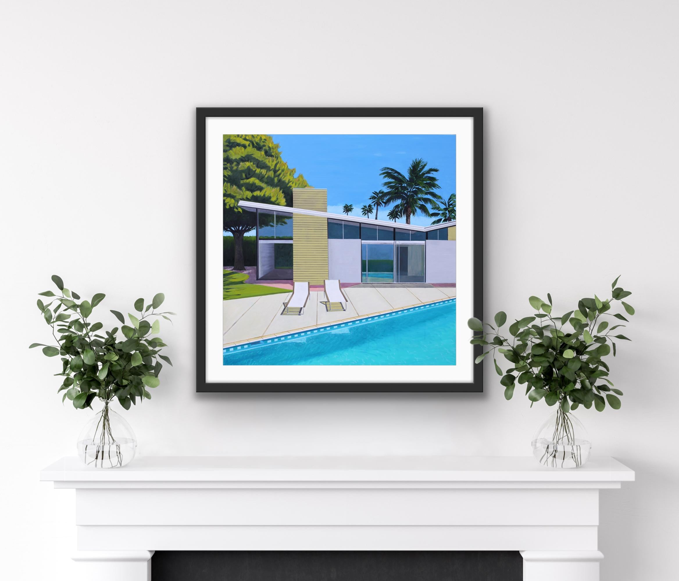 White Loungers, Architectural Landscape Painting, Hockney Inspired Art For Sale 3