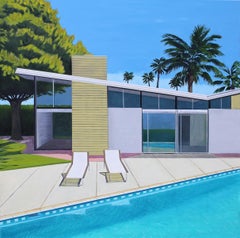 White Loungers, Architectural Landscape Painting, Hockney Inspired Art