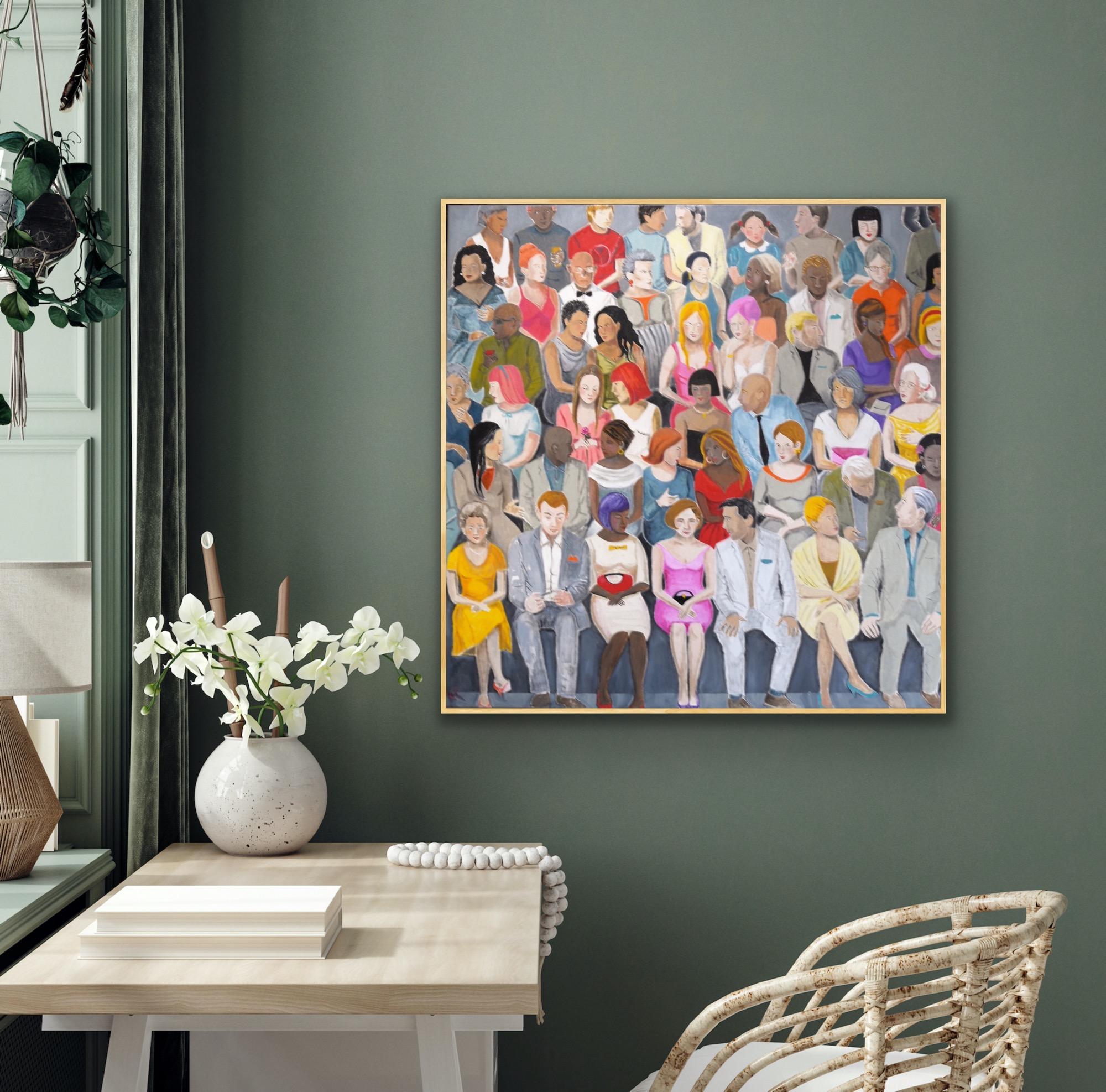 Crowd in Vivid Colour 6, Original painting, Figurative, People, Audience, Fun For Sale 10