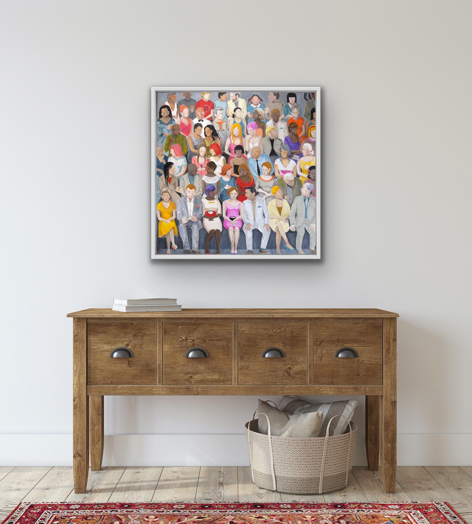 Multitud en colores vivos 6, Pintura original, Figurativo, Gente, Público, Diversión en venta 4