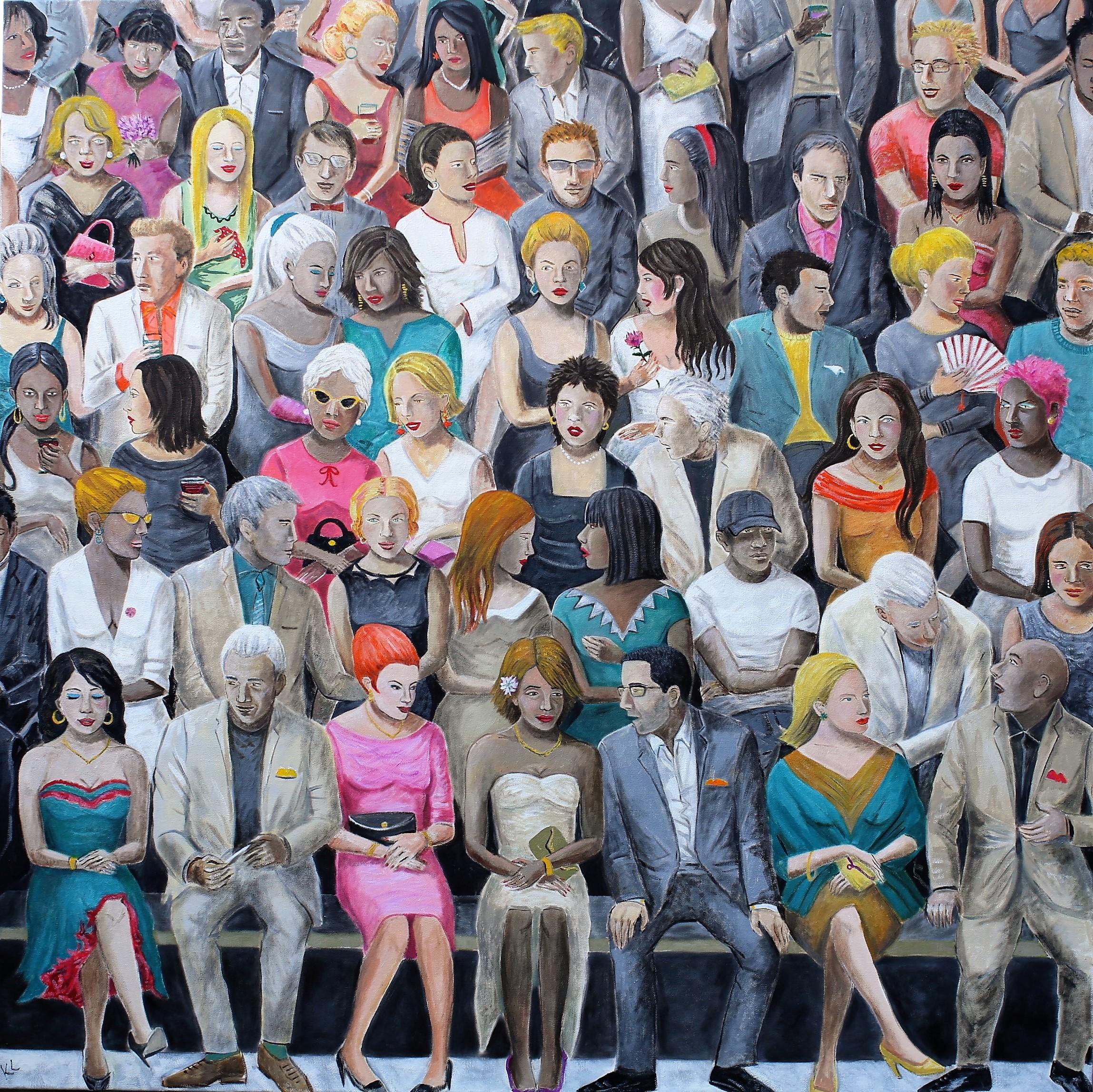 Multitud en colores vivos nº 9, Pintura original, Personas, Figurativo - Painting de Karen Lynn