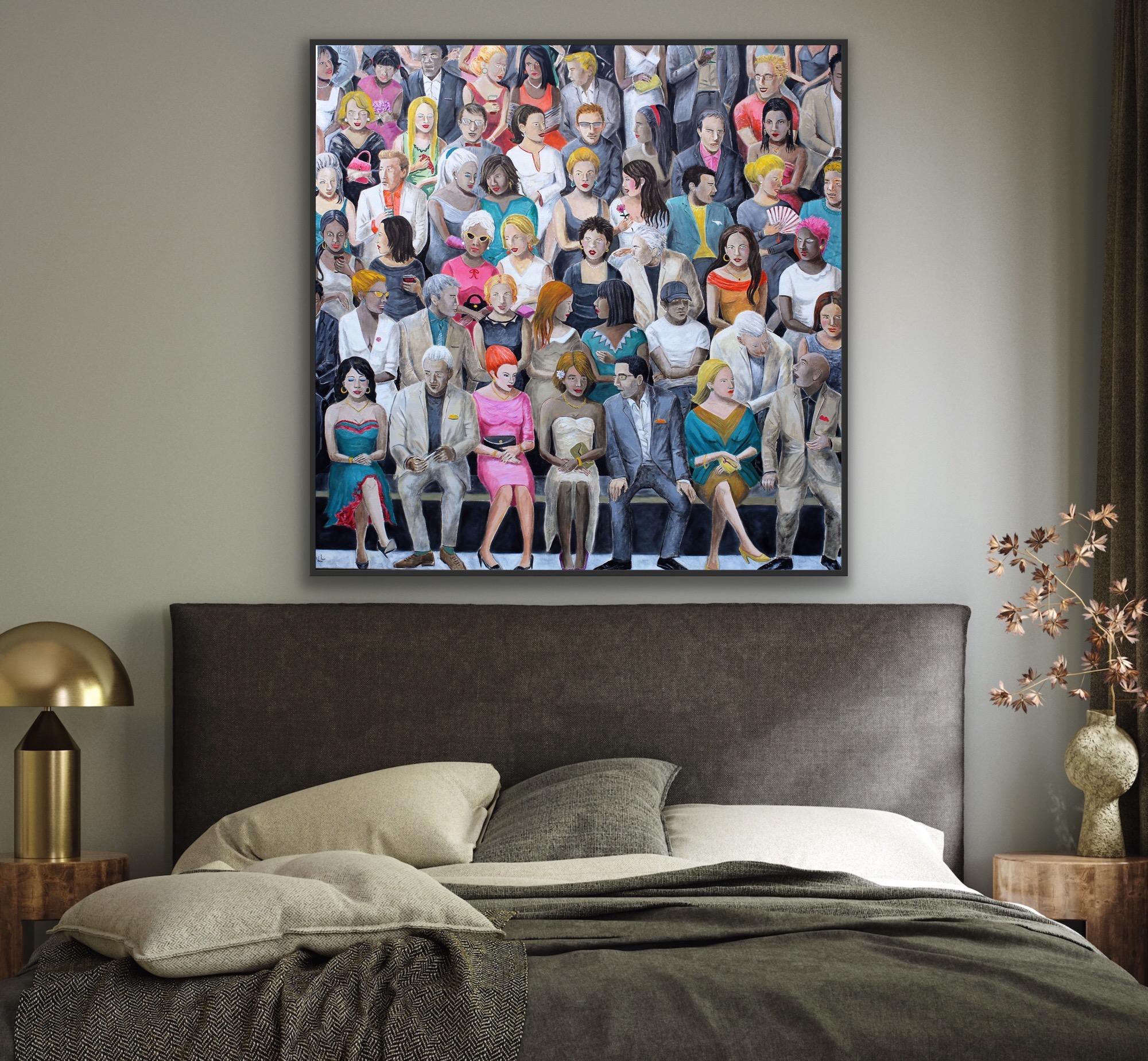 Multitud en colores vivos nº 9, Pintura original, Personas, Figurativo - Figurative Painting Gris de Karen Lynn