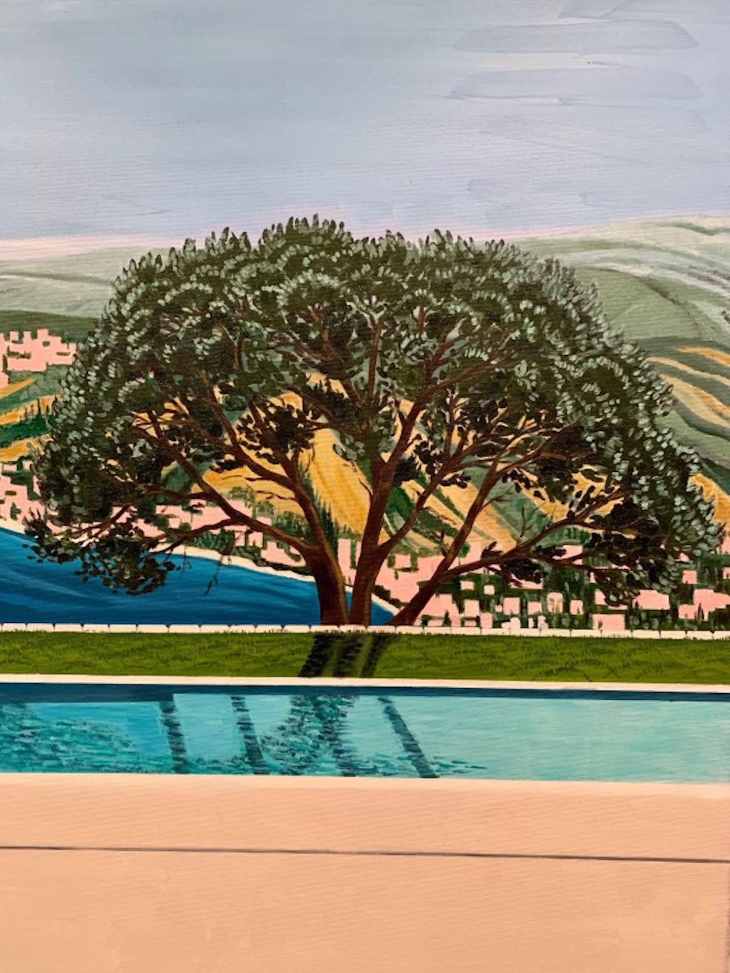 Hillside Sea View, Karen Lynn, Original Architectural Modern Painting, Colourful 1