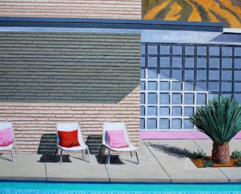 Karen Lynn, Four Chairs Pink Sky, Original Landscape painting 1