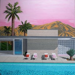 Karen Lynn, Four Chairs Pink Sky, Original Landscape painting