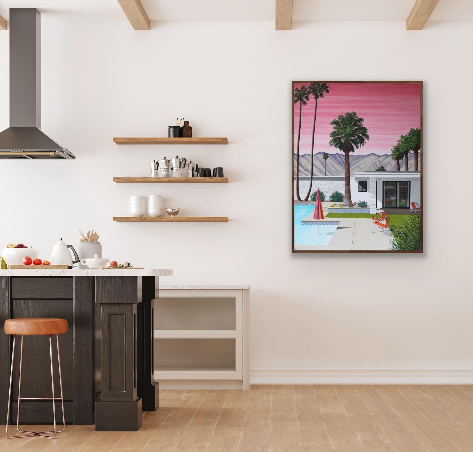 Pink Sky Orange Chairs, peinture originale, Contemporary, Hockney, Glamour en vente 6