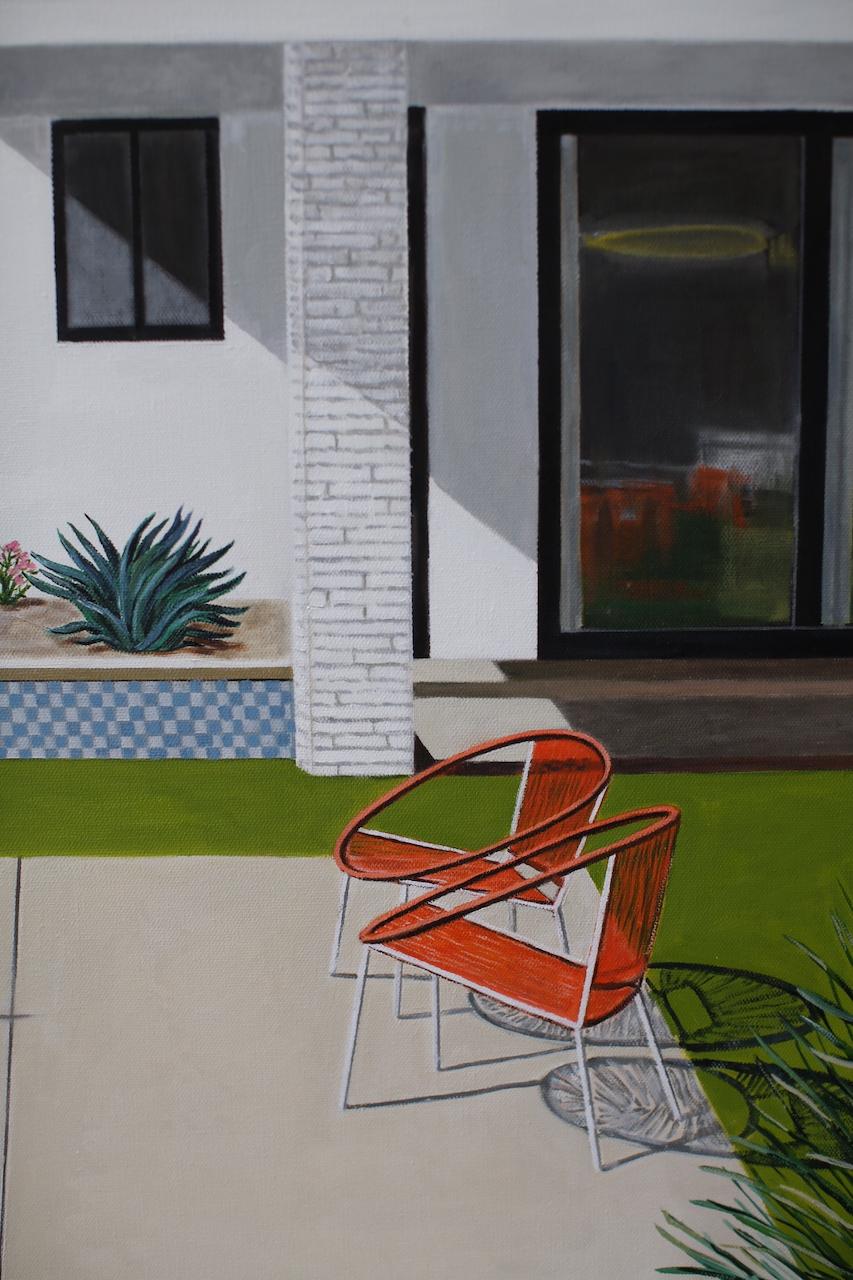 Pink Sky Orange Chairs, peinture originale, Contemporary, Hockney, Glamour - Contemporain Painting par Karen Lynn