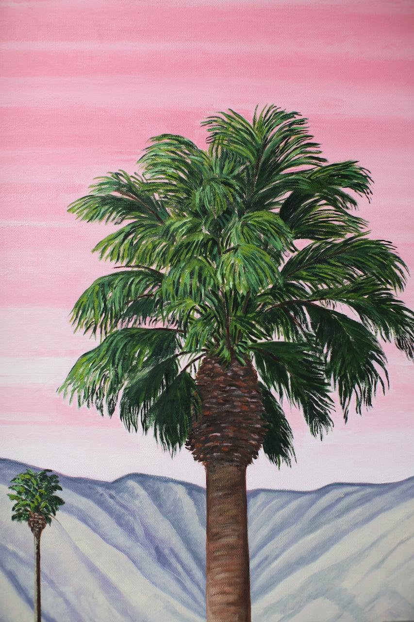 Pink Sky Orange Chairs, peinture originale, Contemporary, Hockney, Glamour en vente 1