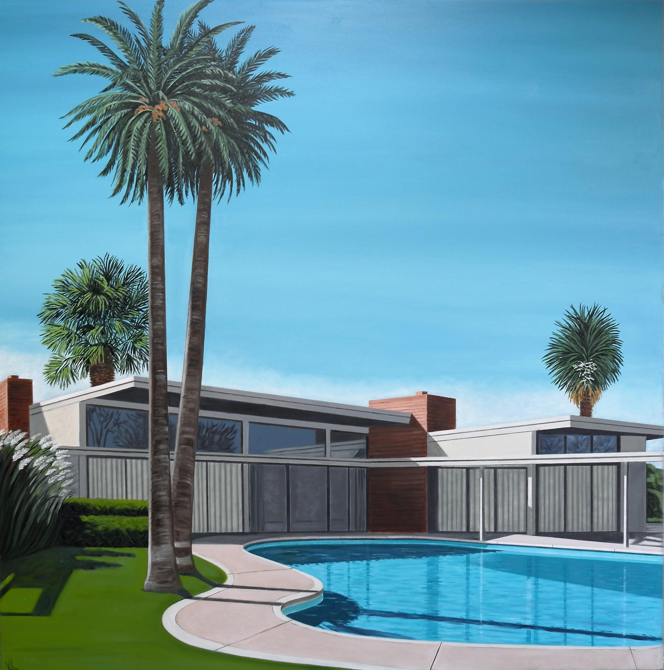 'Twin Palms' Oil on Canvas, Contemporary Painting