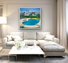 Vila Olivos, arte in stile David Hockney, dipinto originale di paesaggio architettonico