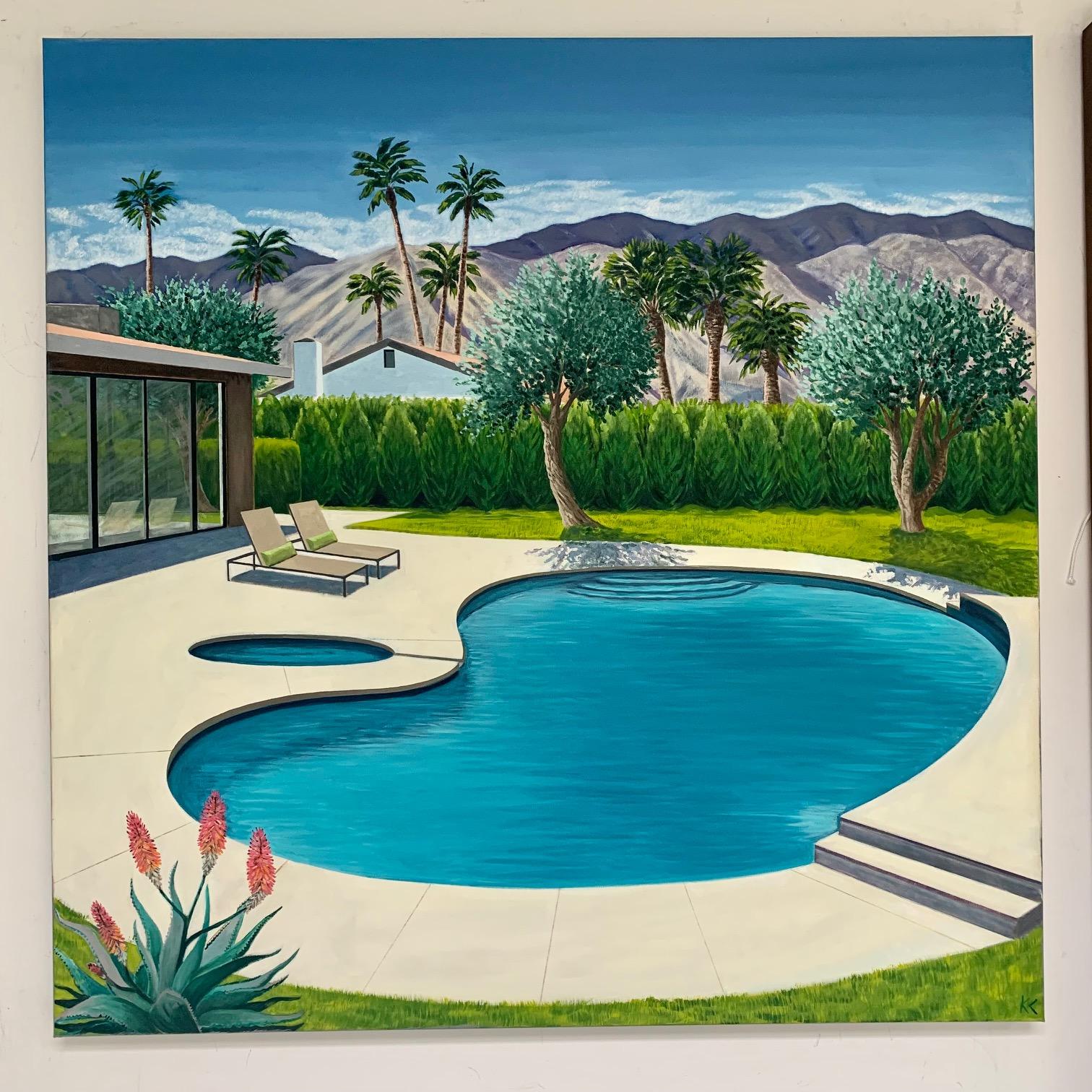 Villa Olivos by Karen Lynn [2021]

This is a painting from my modernist pool series of paintings. In this particular painting I loved the shape of the kidney shaped pool and I placed the olive trees surrounding the architectural modern home in a