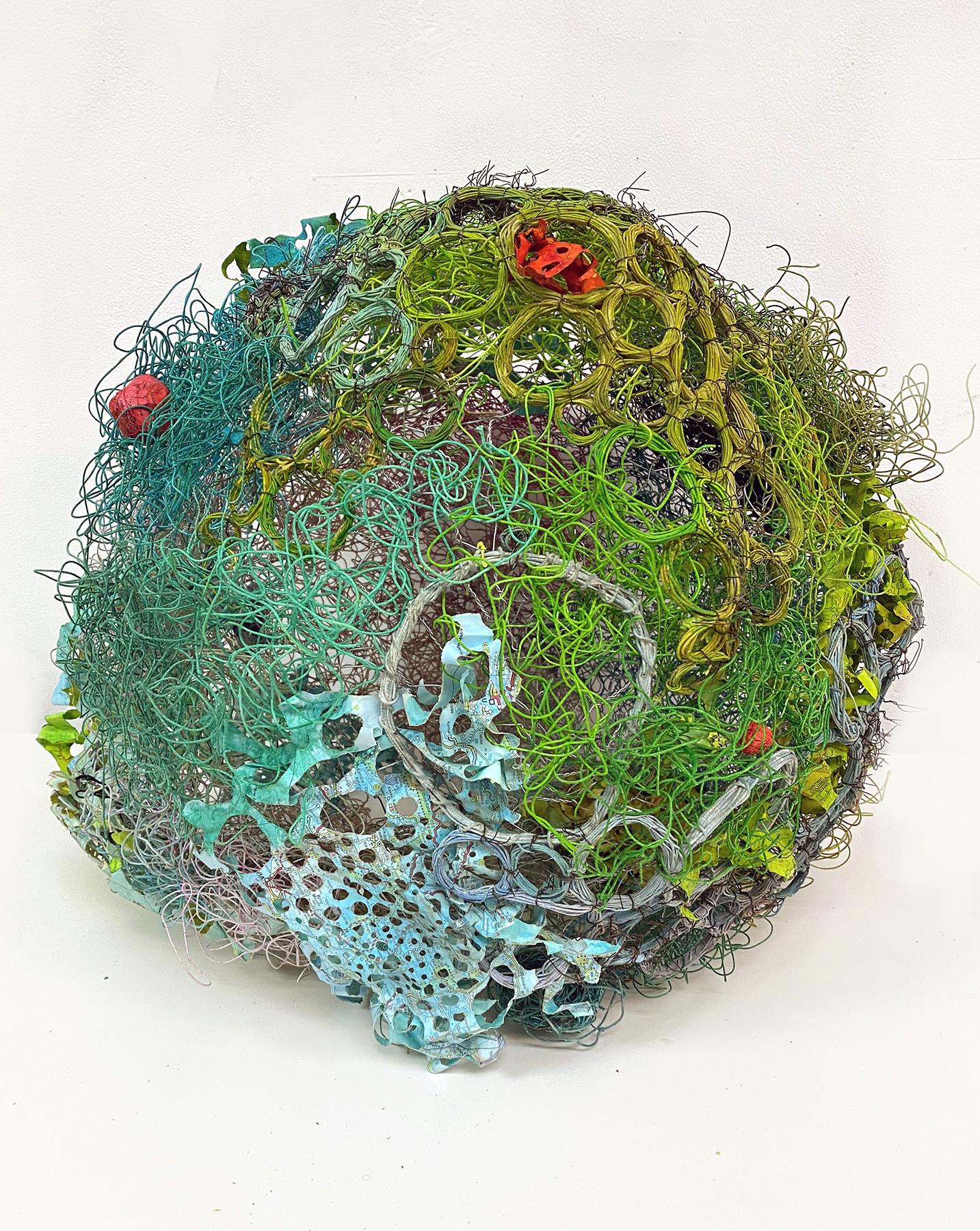 Karen Margolis Abstract Sculpture - Green Ball (from the Empty Vessels Series)