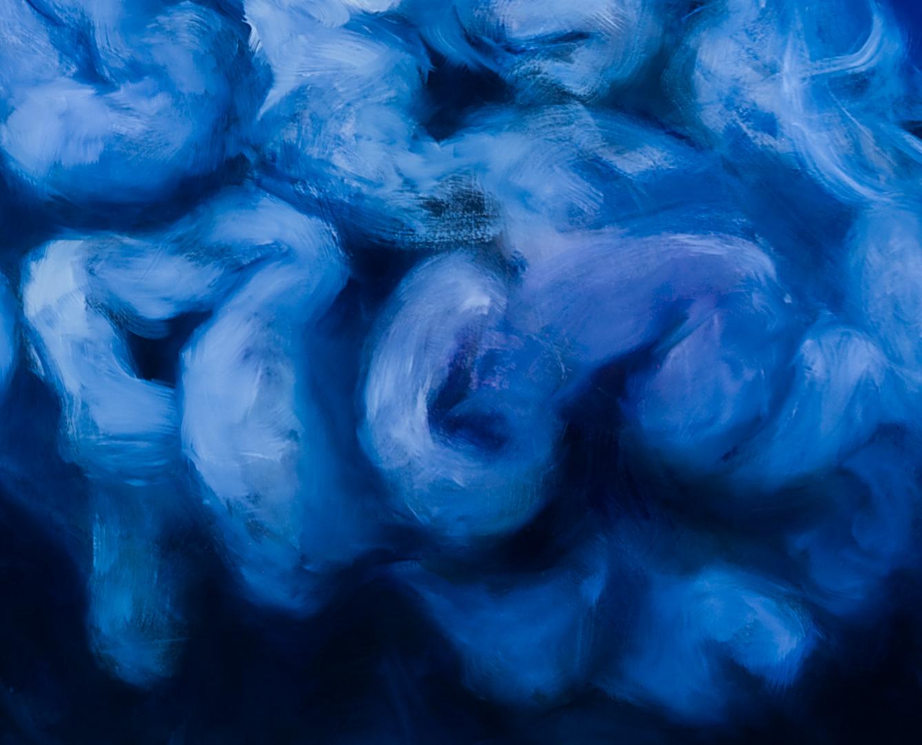 „Ebbing Reef“ Korallen, großformatiges zeitgenössisches Meereslandschafts-Ölgemälde (tiefblau) (Zeitgenössisch), Painting, von Karen Marston