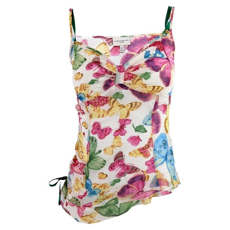 Karen Millen 2000s Silk Chiffon Cami Top Y2K Butterfly Print Sleeveless Top  For Sale at 1stDibs