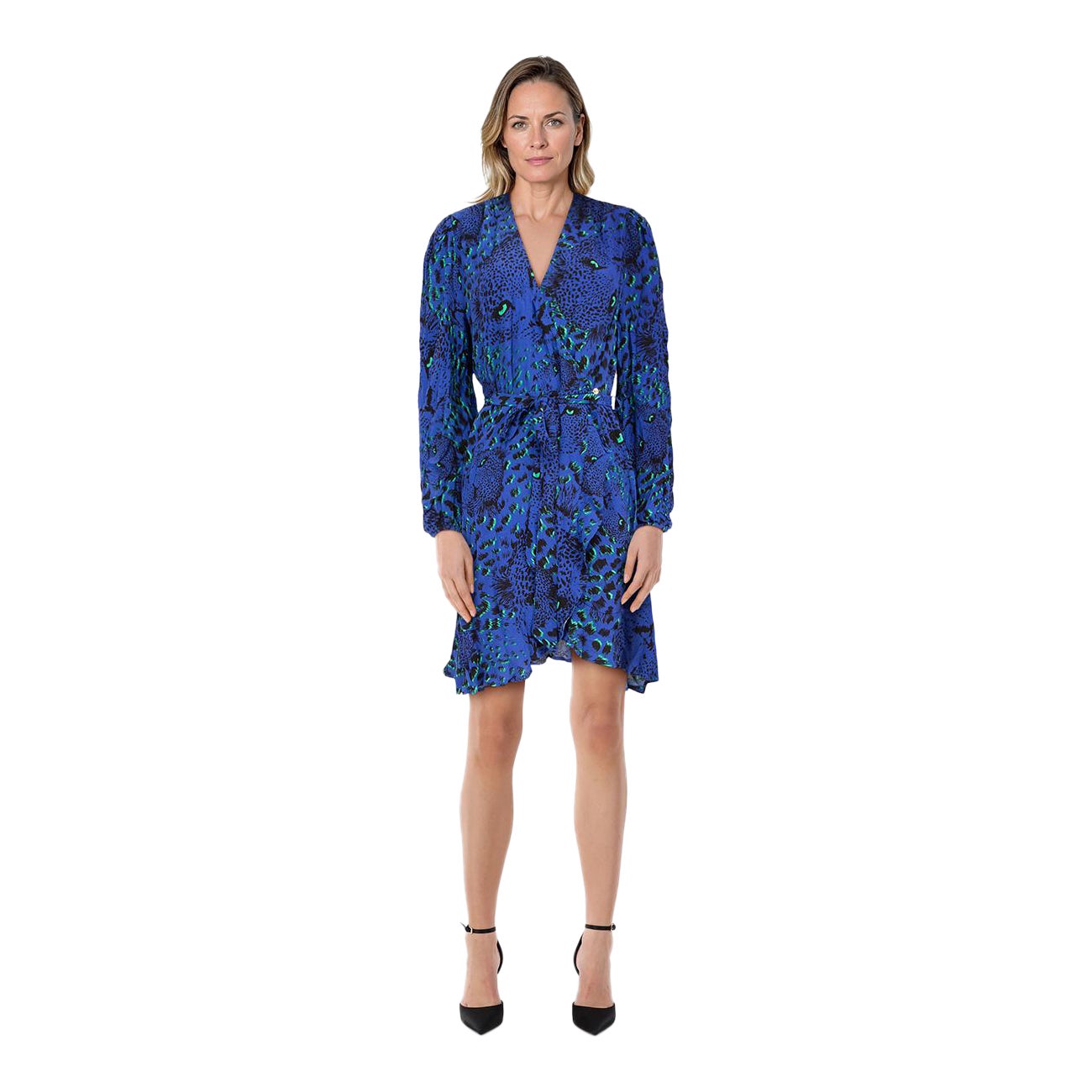 Karen Millen Blau Leopard Print Wickelkleid Größe XL im Angebot
