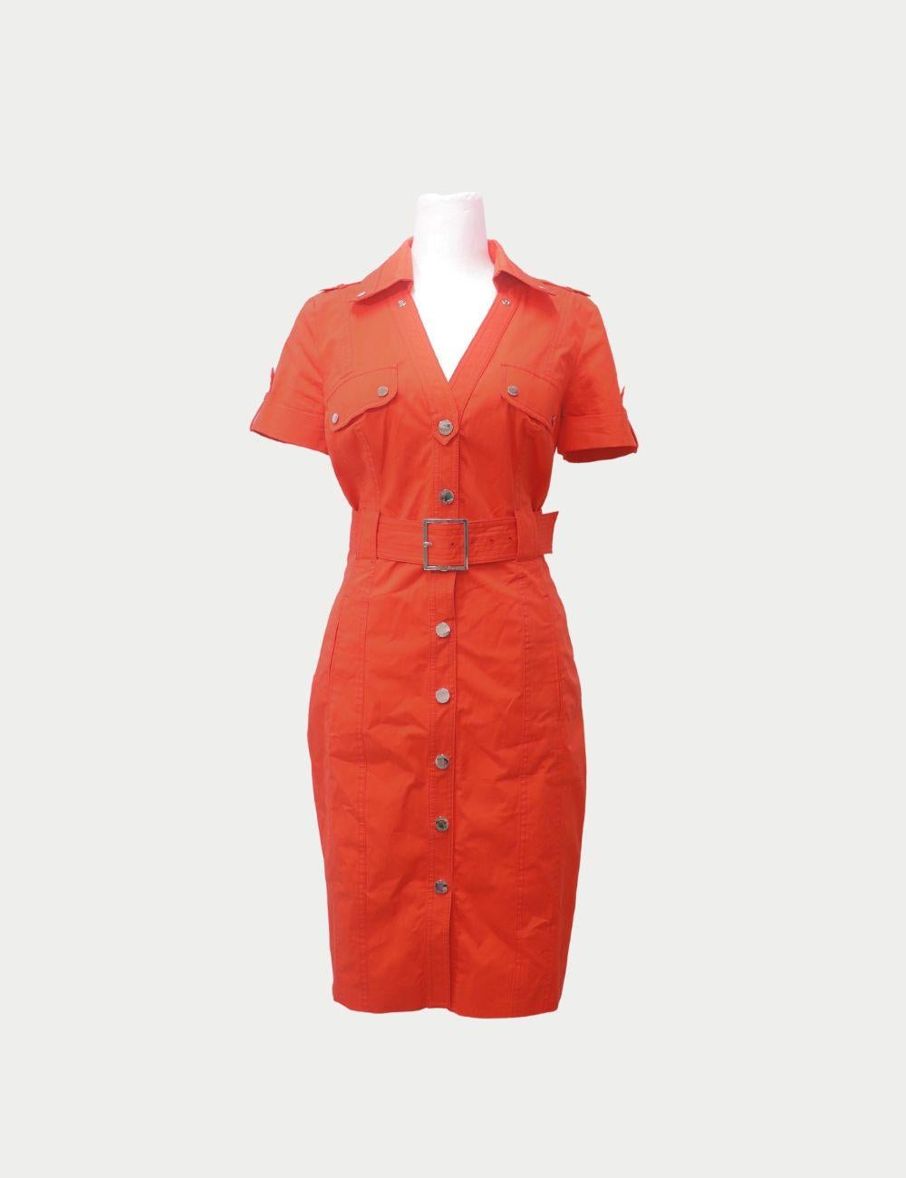 Karen Millen Orange Button-Front Belted Shirt Dress

Brighten up your wardrobe with this striking Karen Millen orange shirt dress, a chic blend of structure and femininity. Crafted from premium cotton-blend fabric, this dress features a tailored