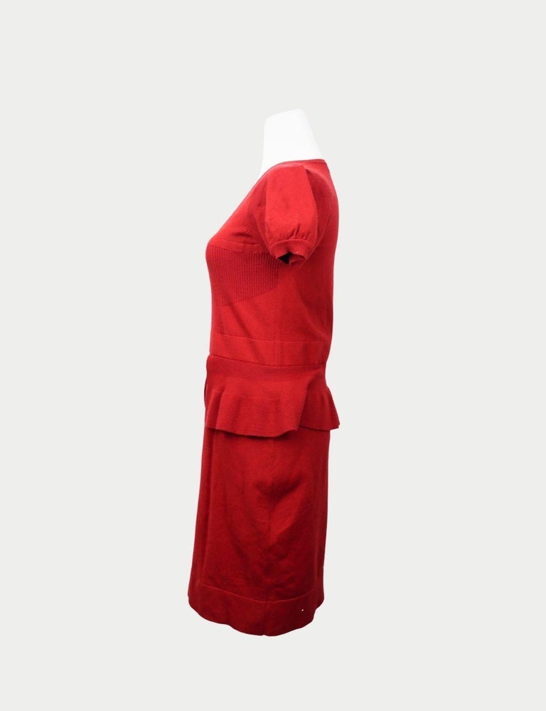 Karen Millen Red Structured Peplum Knit Dress - US 3
