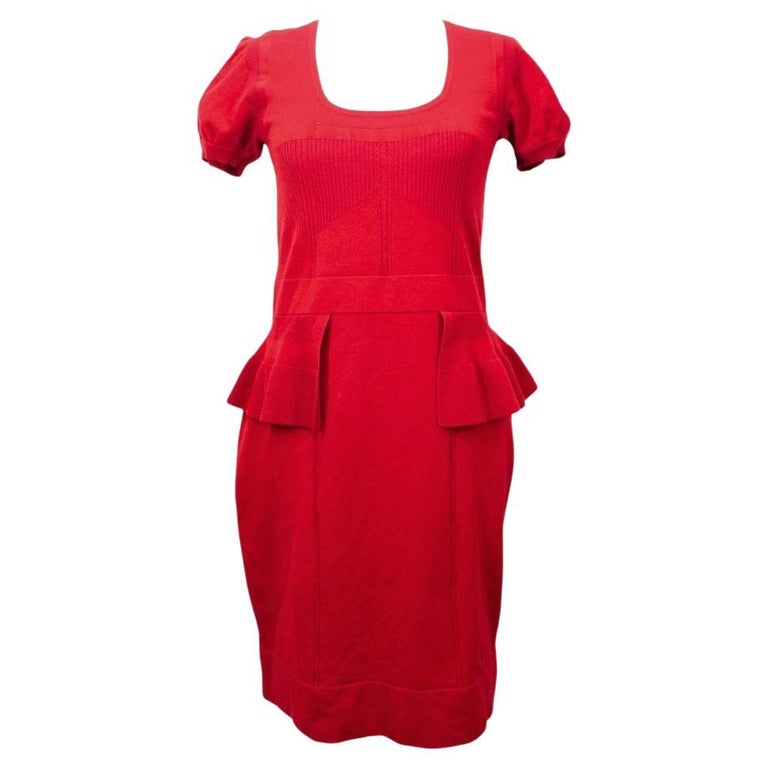 Karen Millen Red Structured Peplum Knit Dress - US 3 For Sale at 1stDibs