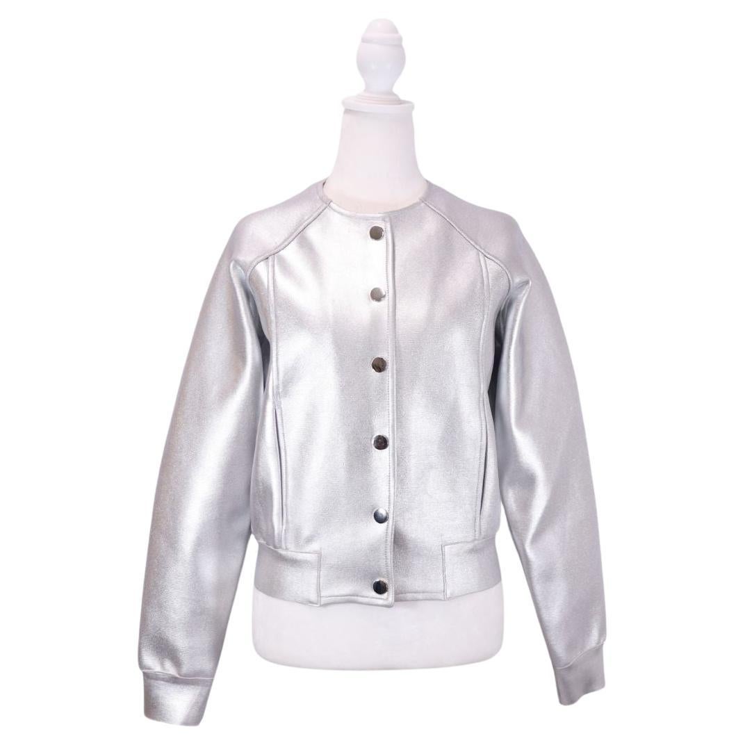 Karen Millen Silver Metallic Bomber Jacket - EU 34 For Sale