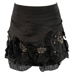 KAREN MILLEN Size 10 Black Silk Blend Ruffled Mini Skirt