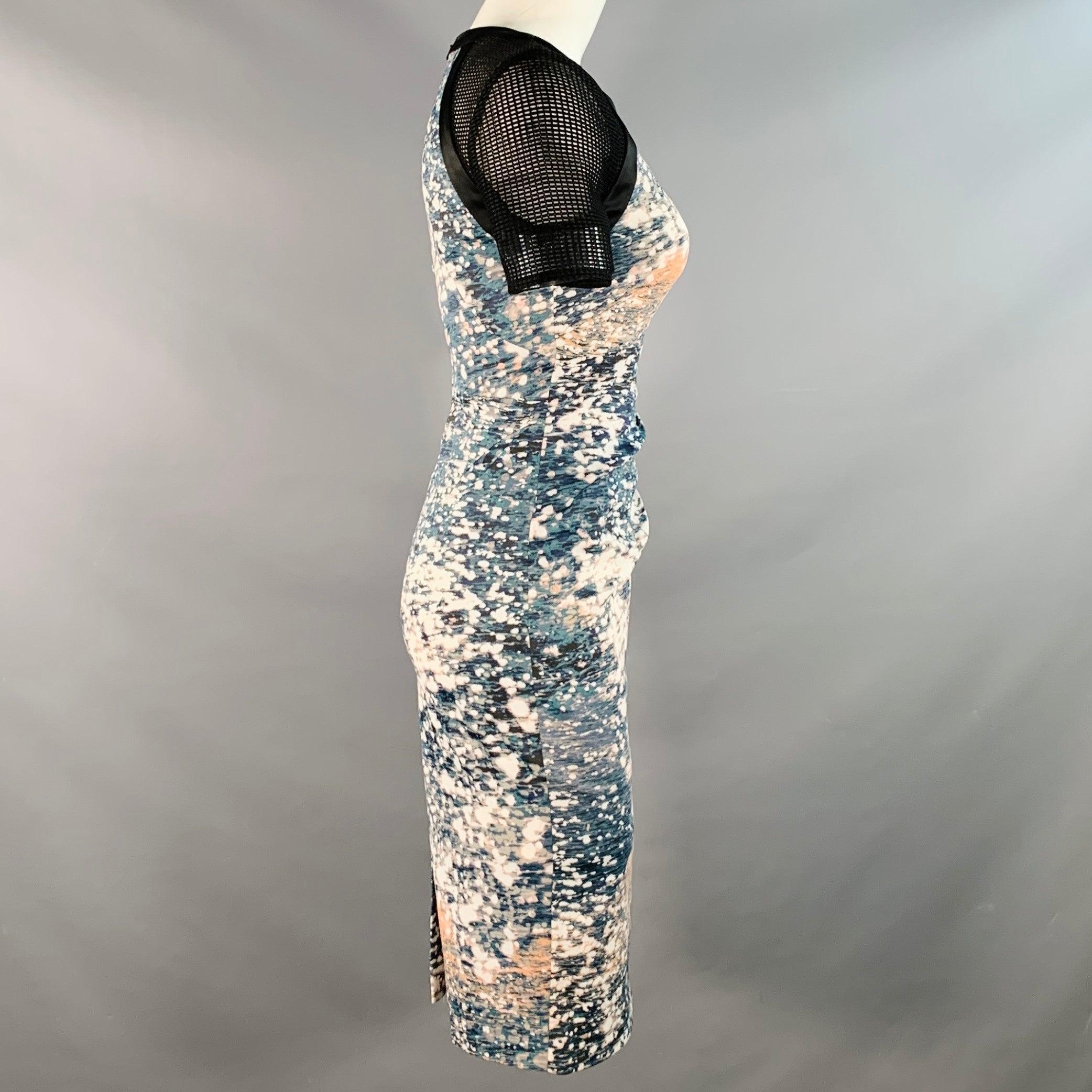 Grigio KAREN MILLEN Taglia 4 Nero Verde Bianco Acetato Miscela astratta Maniche a rete in vendita