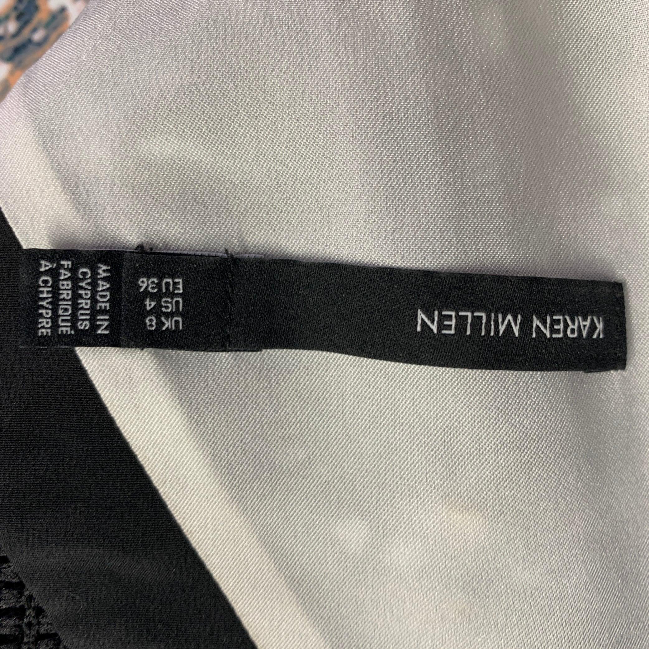 Donna KAREN MILLEN Taglia 4 Nero Verde Bianco Acetato Miscela astratta Maniche a rete in vendita