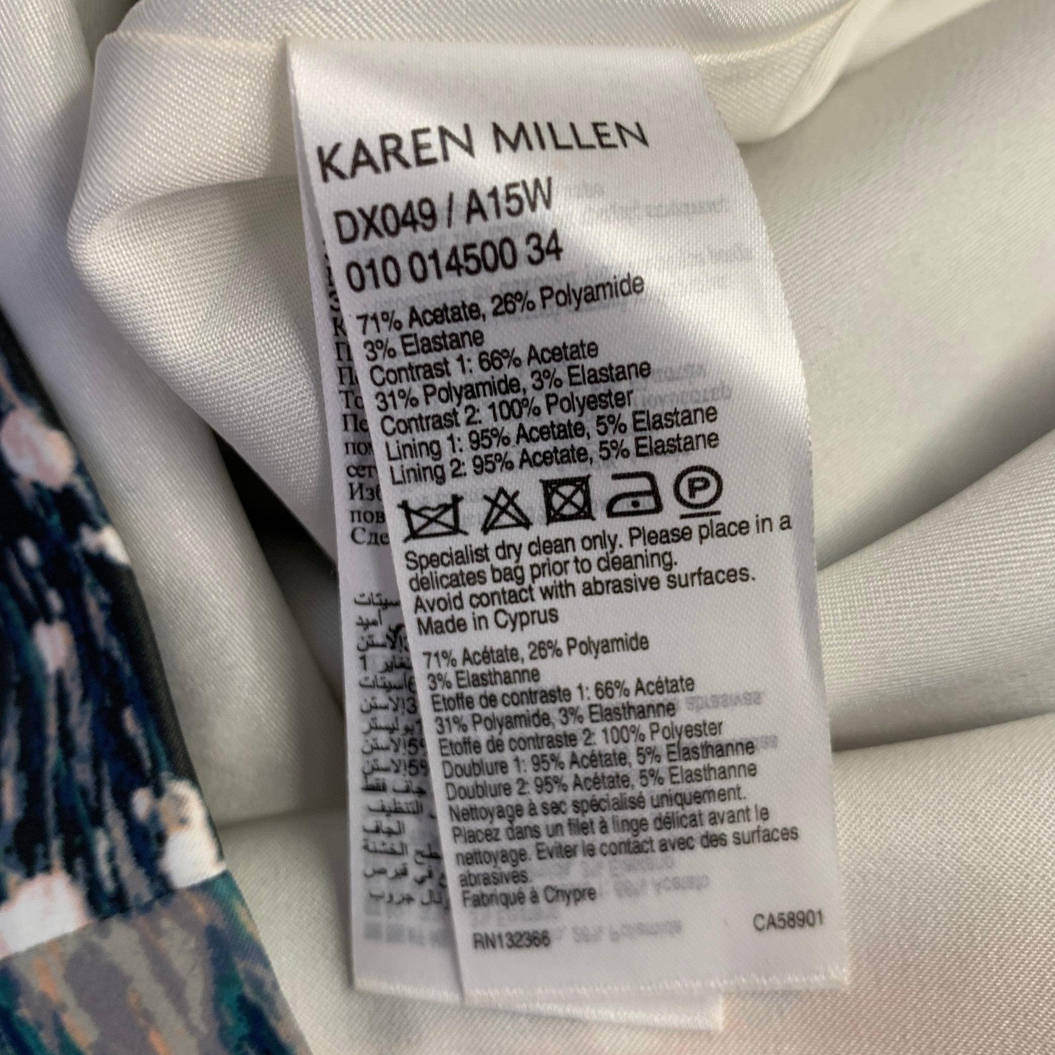 KAREN MILLEN Taglia 4 Nero Verde Bianco Acetato Miscela astratta Maniche a rete in vendita 1