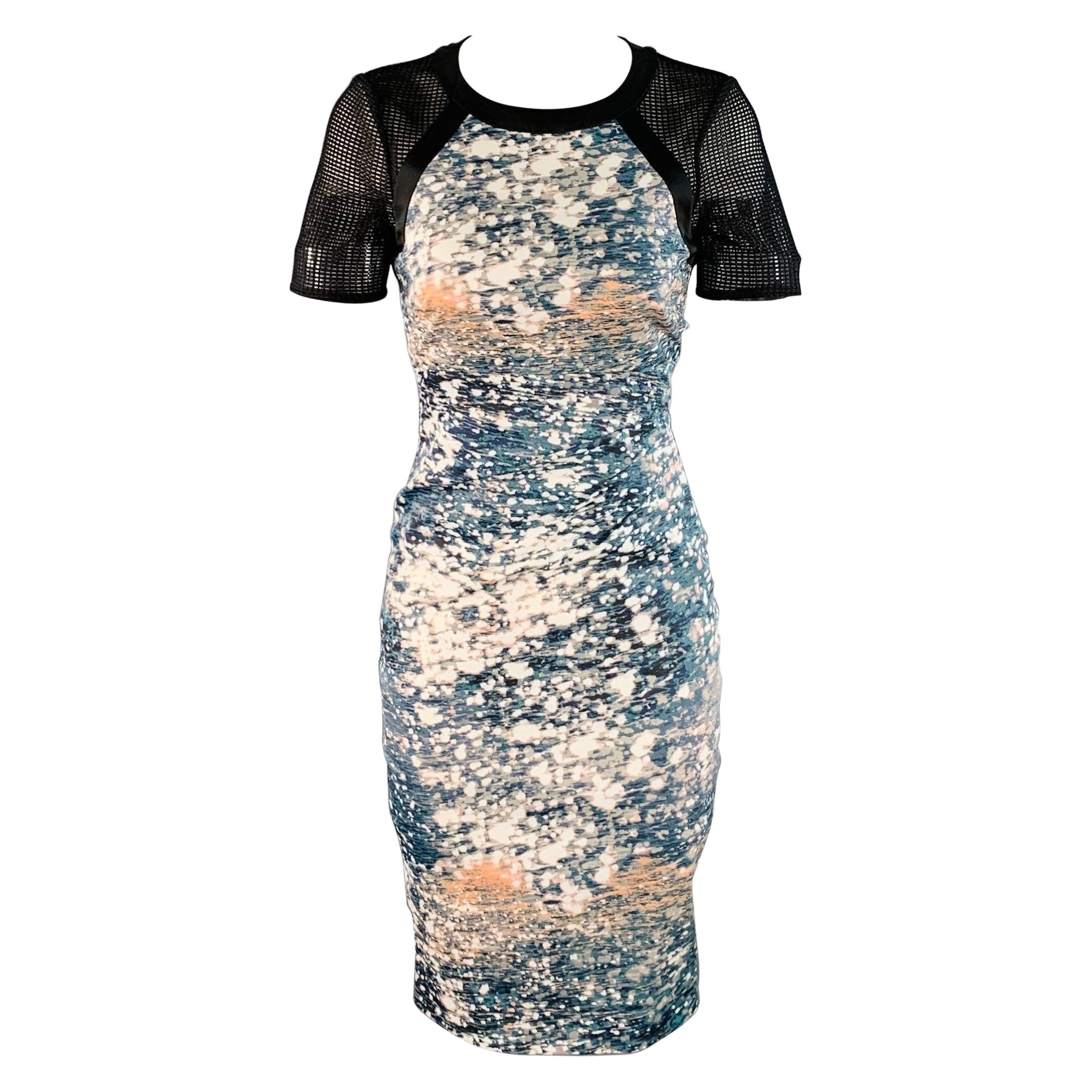 KAREN MILLEN Taglia 4 Nero Verde Bianco Acetato Miscela astratta Maniche a rete in vendita