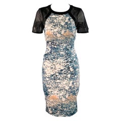 KAREN MILLEN Taglia 4 Nero Verde Bianco Acetato Miscela astratta Maniche a rete