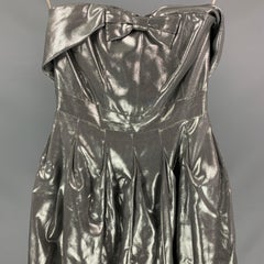 KAREN MILLEN Size 4 Silver Metallic Viscose Blend Strapless Above Knee Dress