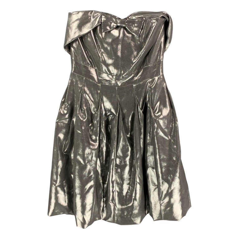 KAREN MILLEN Size 4 Silver Metallic Viscose Blend Strapless Above Knee Dress For Sale at 1stDibs KAREN MILLEN Size 4 Silver Metallic Viscose Blend Strapless Above Knee Dress For Sale at 1stDibs