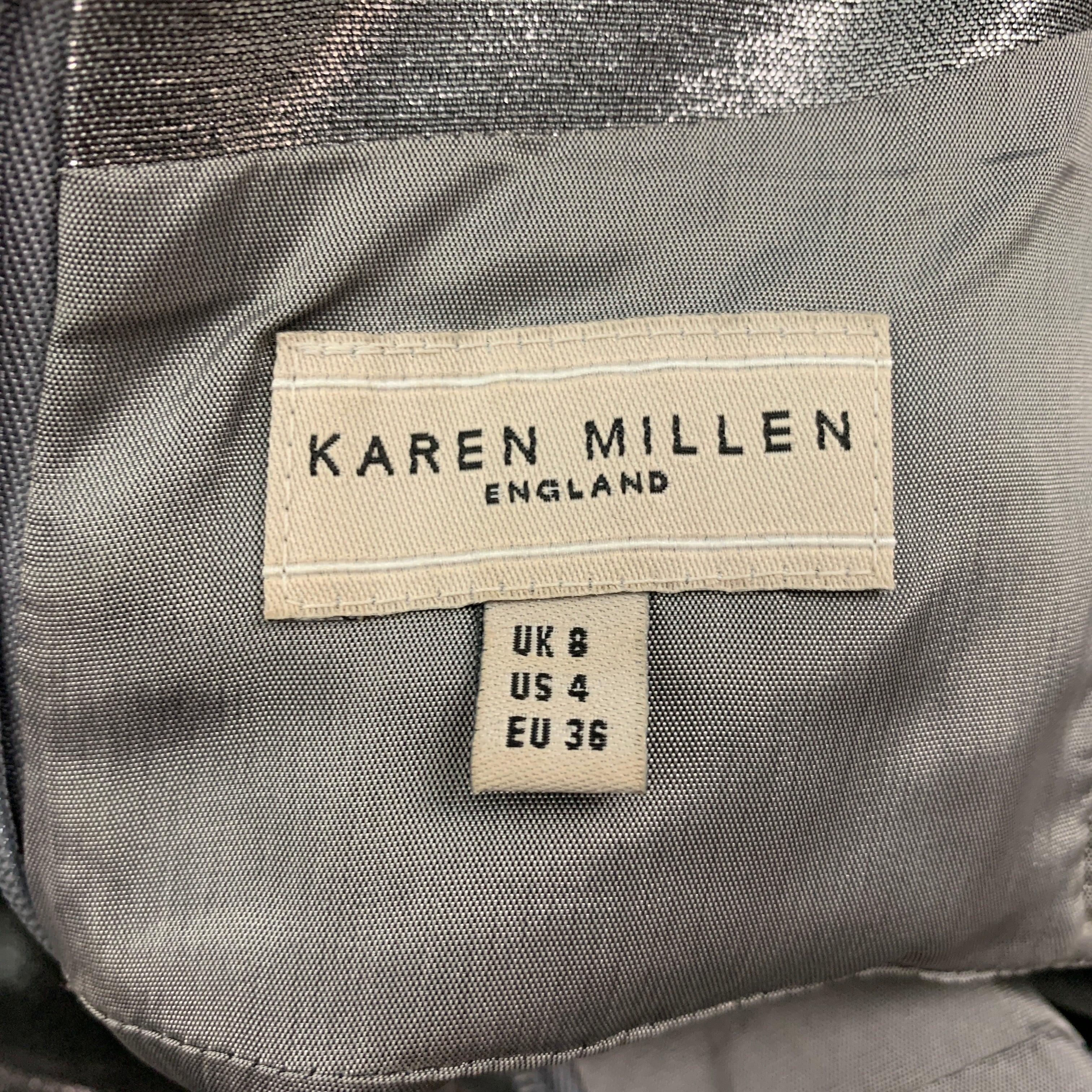 KAREN MILLEN Size 4 Silver Viscose Blend Metallic Strapless Dress For Sale 1