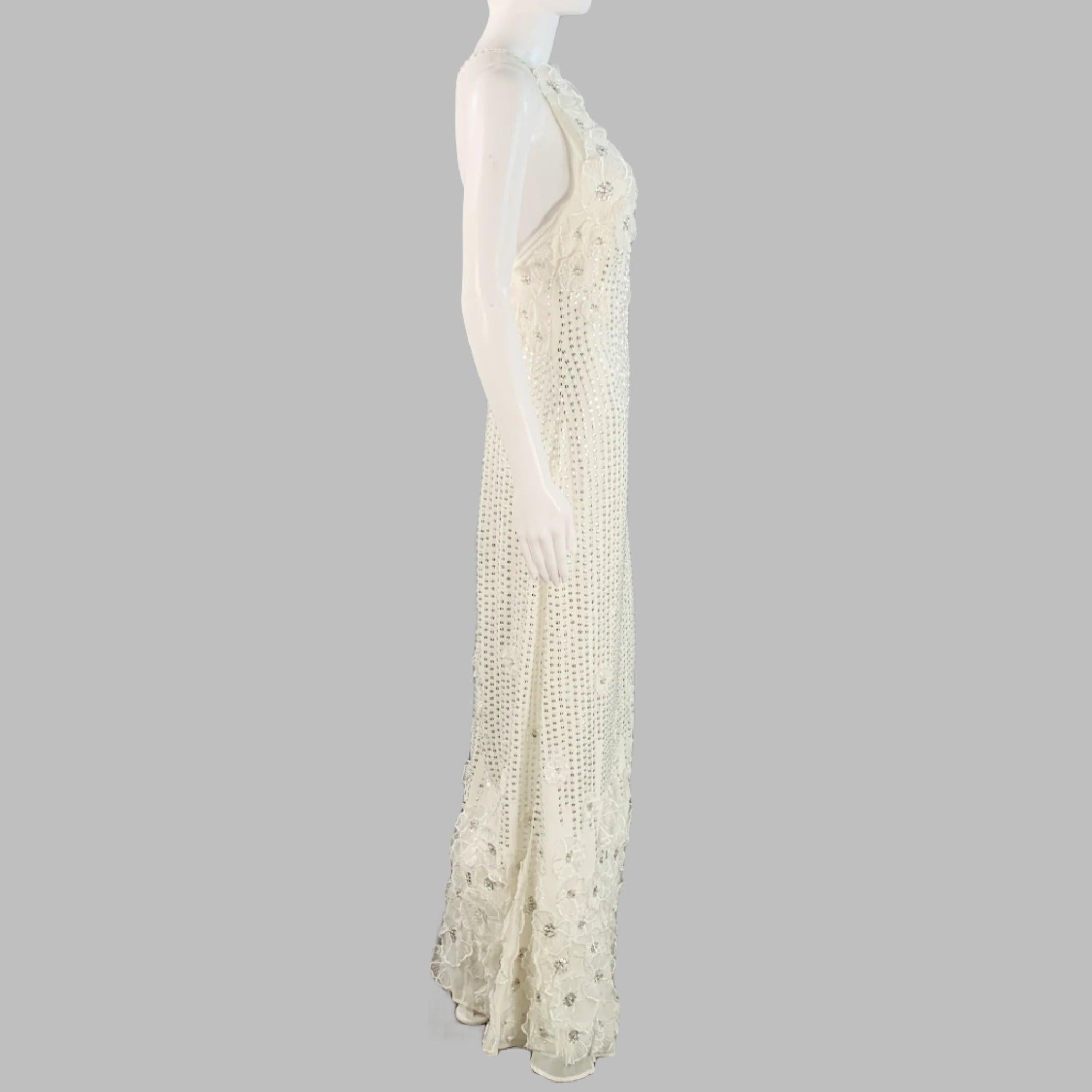 KAREN MILLEN Taglia 4 Abito da sera con paillettes bianche e argento con spalline In condizioni ottime in vendita a San Francisco, CA