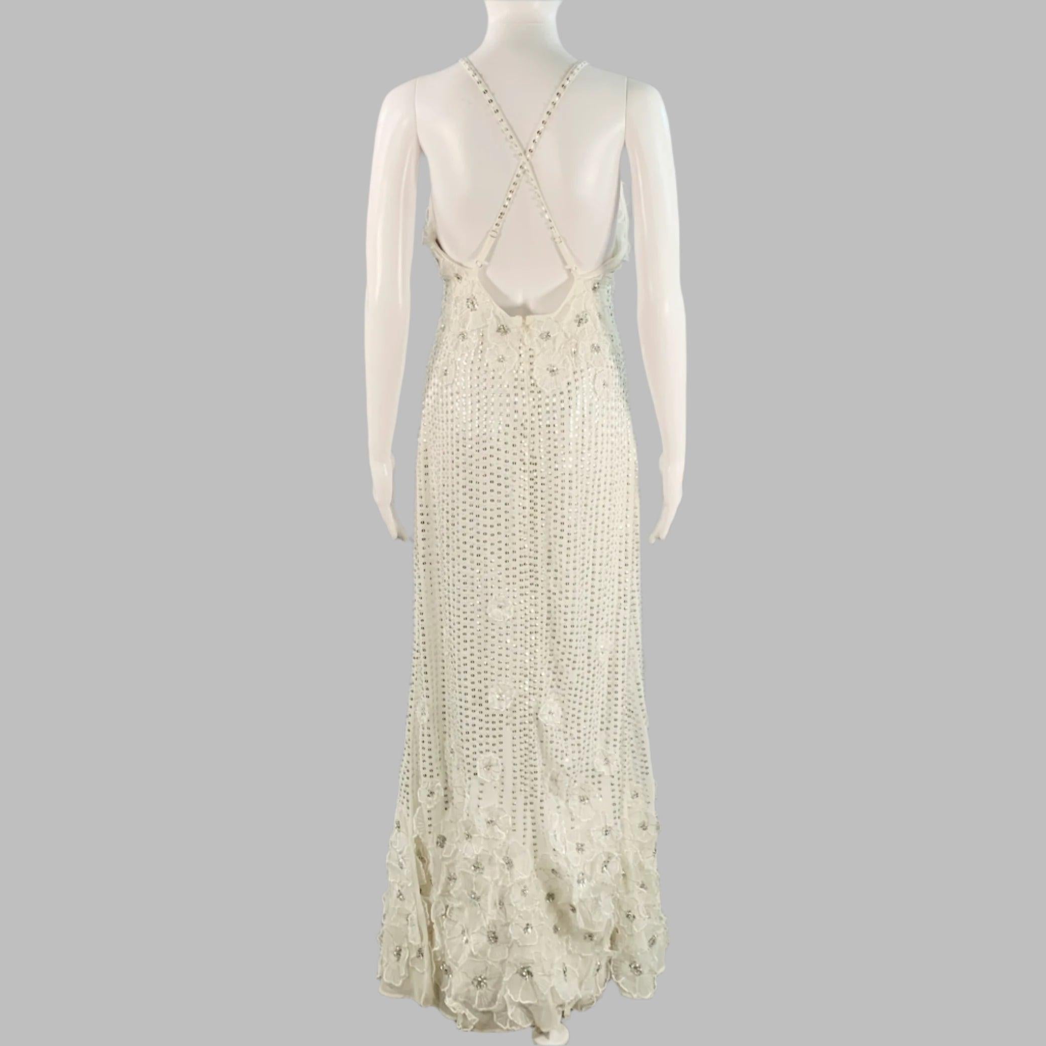 Donna KAREN MILLEN Taglia 4 Abito da sera con paillettes bianche e argento con spalline in vendita