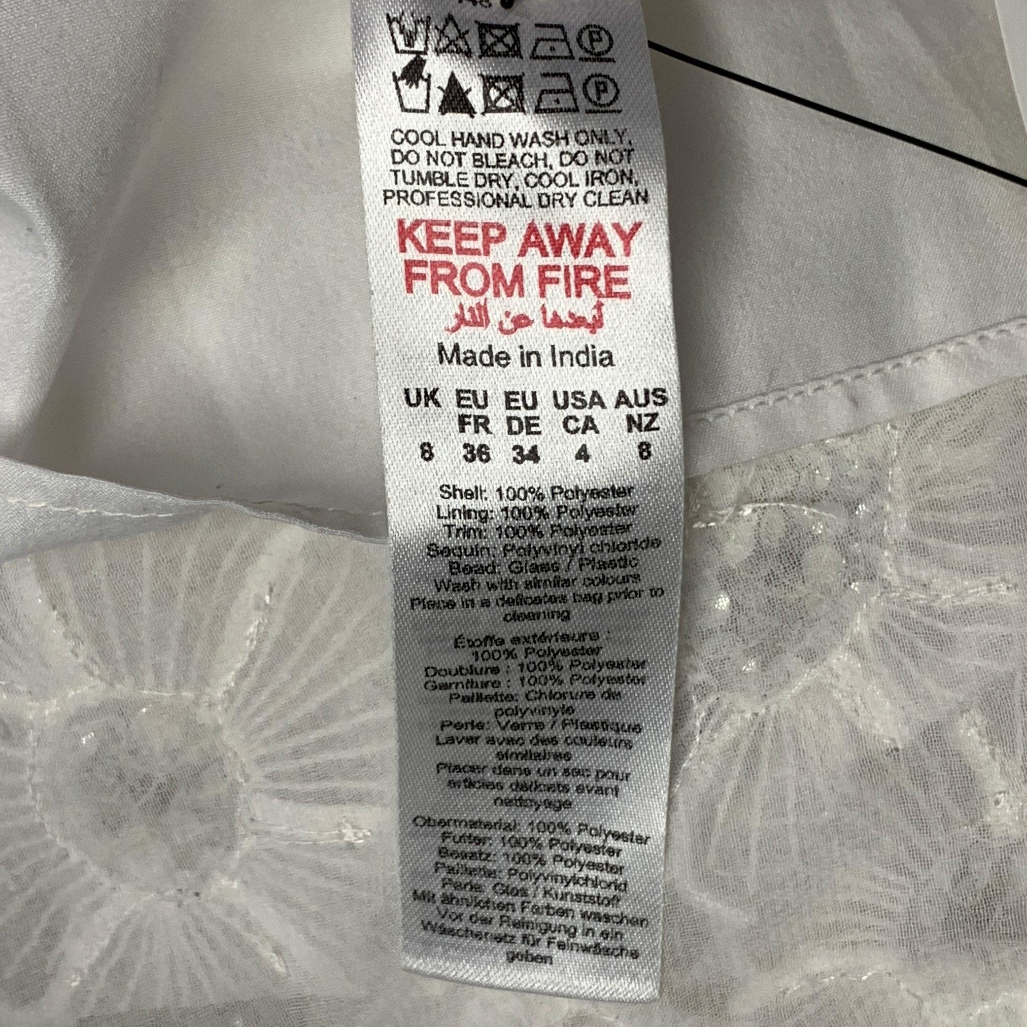 KAREN MILLEN Taglia 4 Abito da sera con paillettes bianche e argento con spalline in vendita 3
