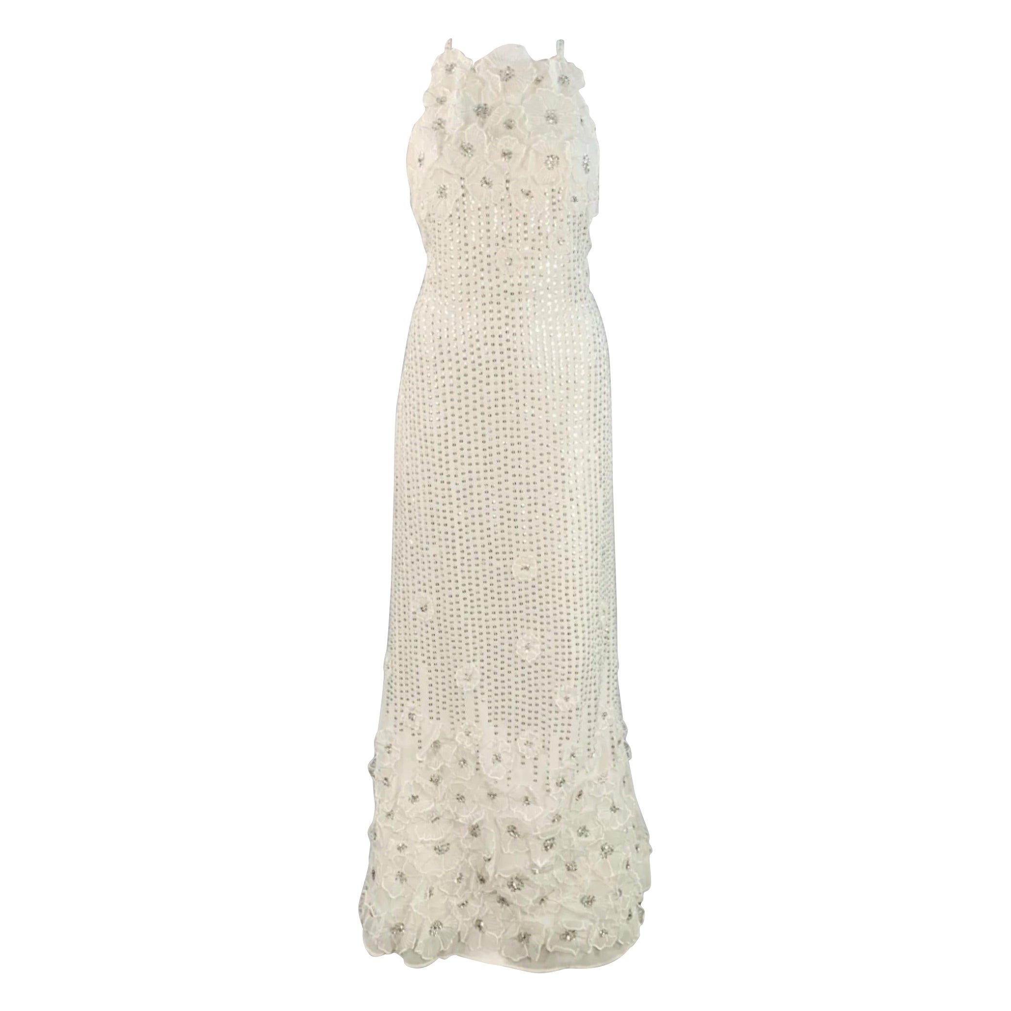 KAREN MILLEN Taglia 4 Abito da sera con paillettes bianche e argento con spalline in vendita