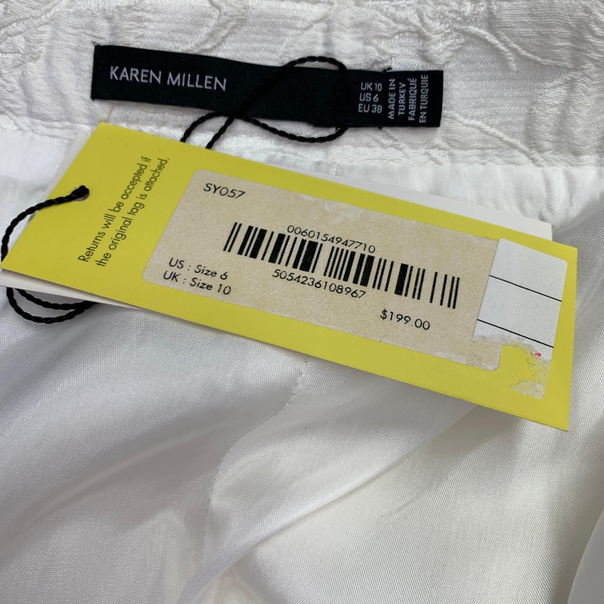 KAREN MILLEN Jupe midi trapèze à fleurs en coton mélangé blanc, taille 6 Pour femmes en vente
