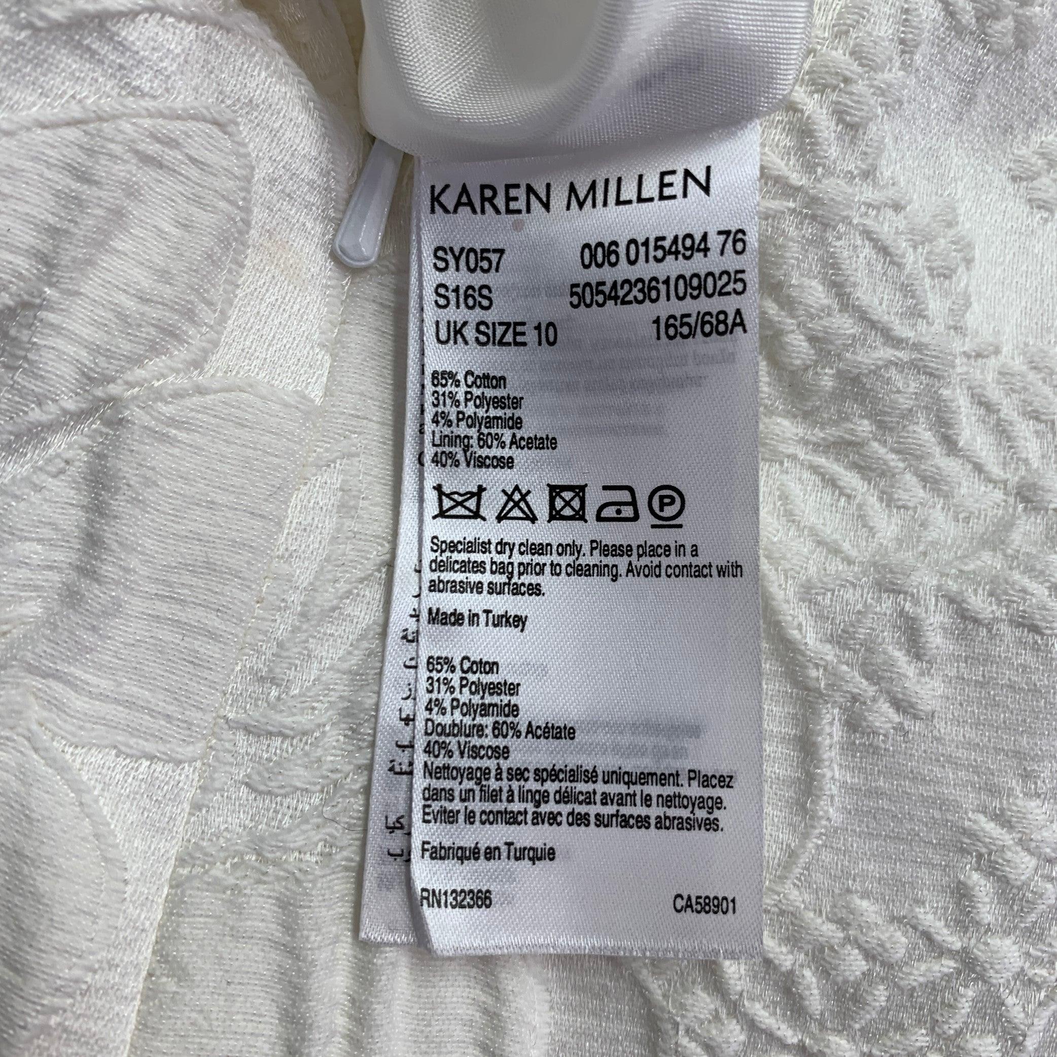 KAREN MILLEN Jupe midi trapèze à fleurs en coton mélangé blanc, taille 6 en vente 1