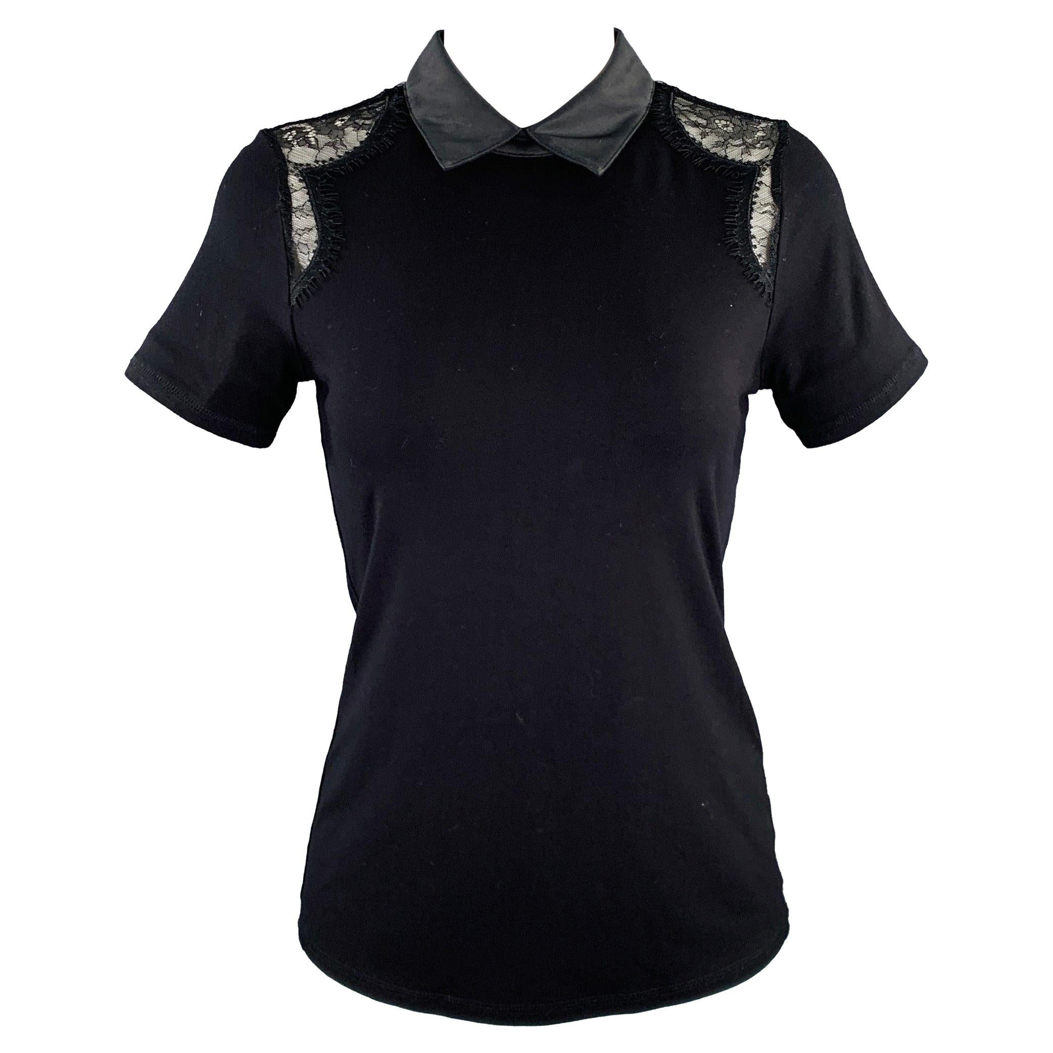 KAREN MILLEN Taille S Robe polo en dentelle mélangée de viscose noire Top en vente