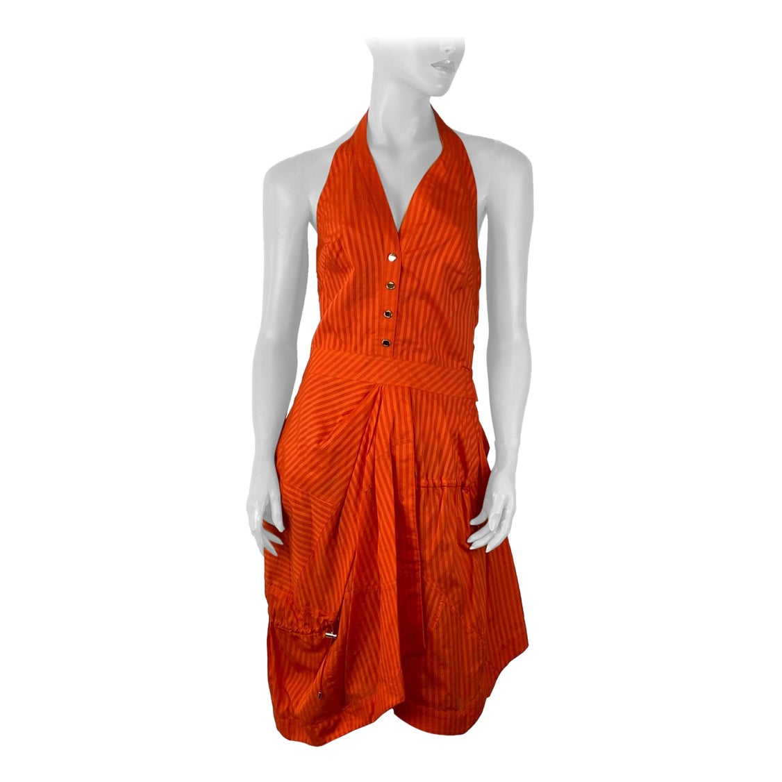 Karen Millen UK 12 Orange Halter Button-Up Asymmetrical Dress