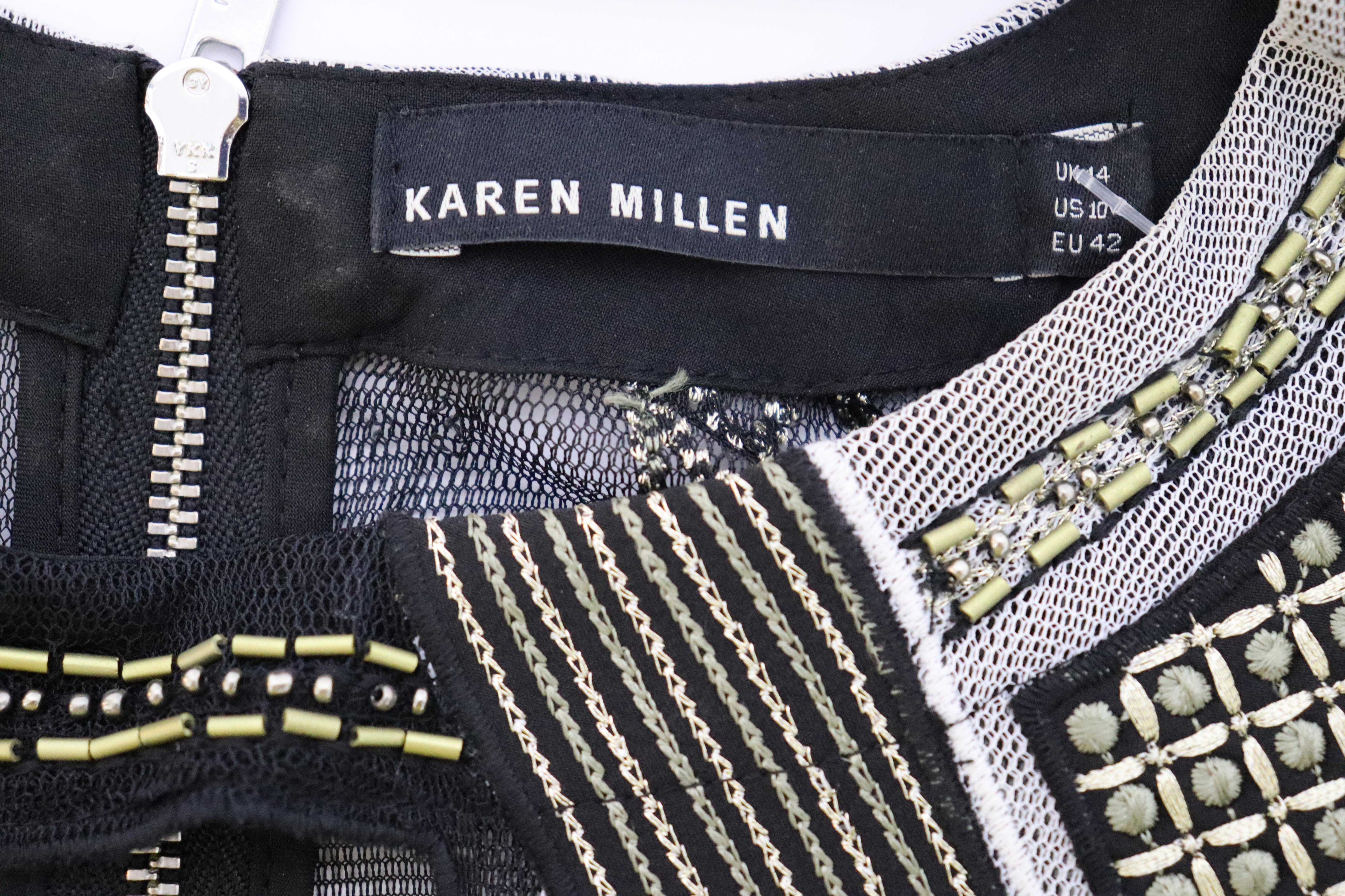 Women's Karen Millen UK 14 Mesh Black Beaded Cut Out Dress