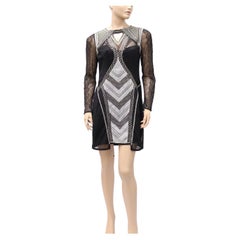 Karen Millen UK 14 Mesh Black Beaded Cut Out Dress