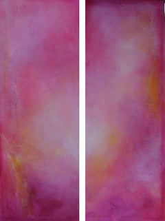 PINK MARTINI Original Modern Abstract Art Diptych, Mixed Media on Canvas