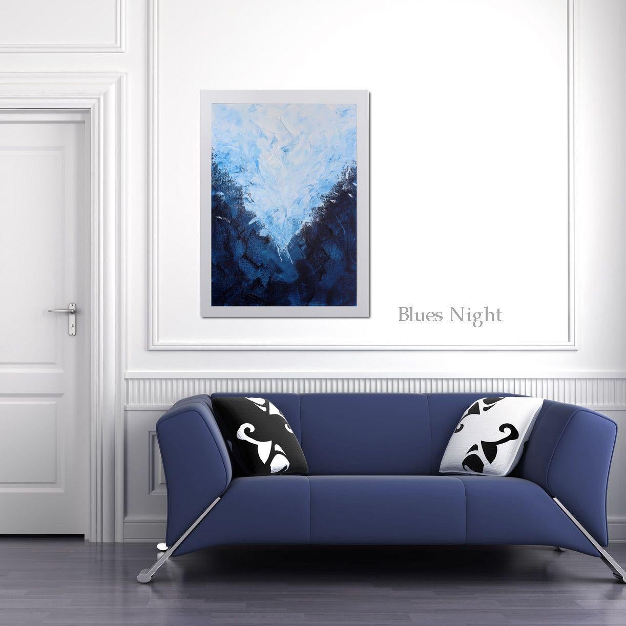 Blues Night, Pittura, Acrilico su tela - Painting Moderno di Karen Moehr