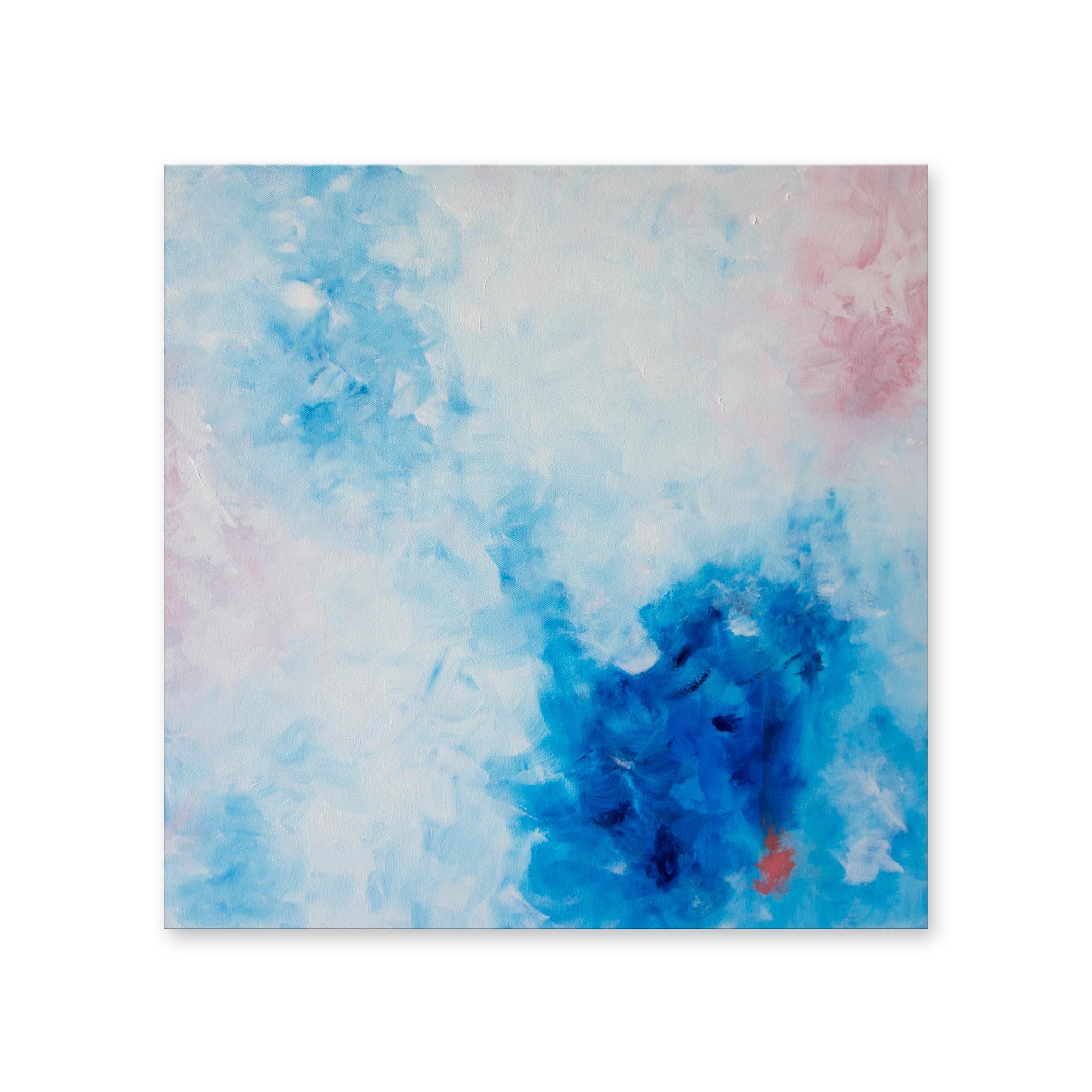 Enhance your space with this abstract expressionist painting, 'Mod Bloom' by Karen Moehr. An artist with a keen ability to create captivating works of art using minimal design elements. Known for bold brush strokes and soothing color palettes, her