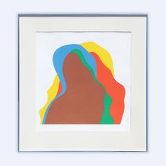 "Rama V" Modern Yellow, Red, Blue, Green, & Brown Abstract Geometric Lithograph