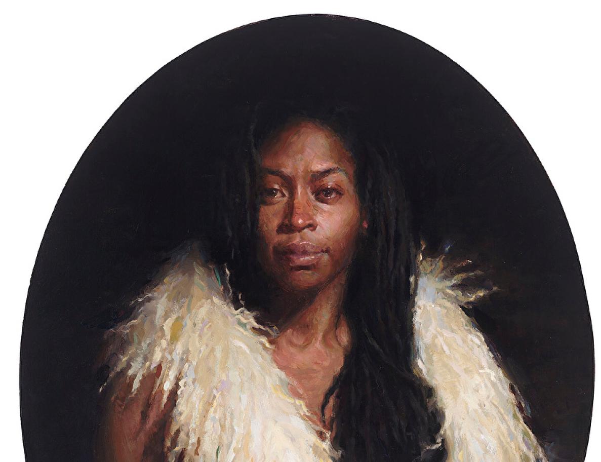 Brittany el boxeador contendiente   Pintura al óleo  Artista figurativa tejana - Painting impresionista estadounidense de Karen Offutt